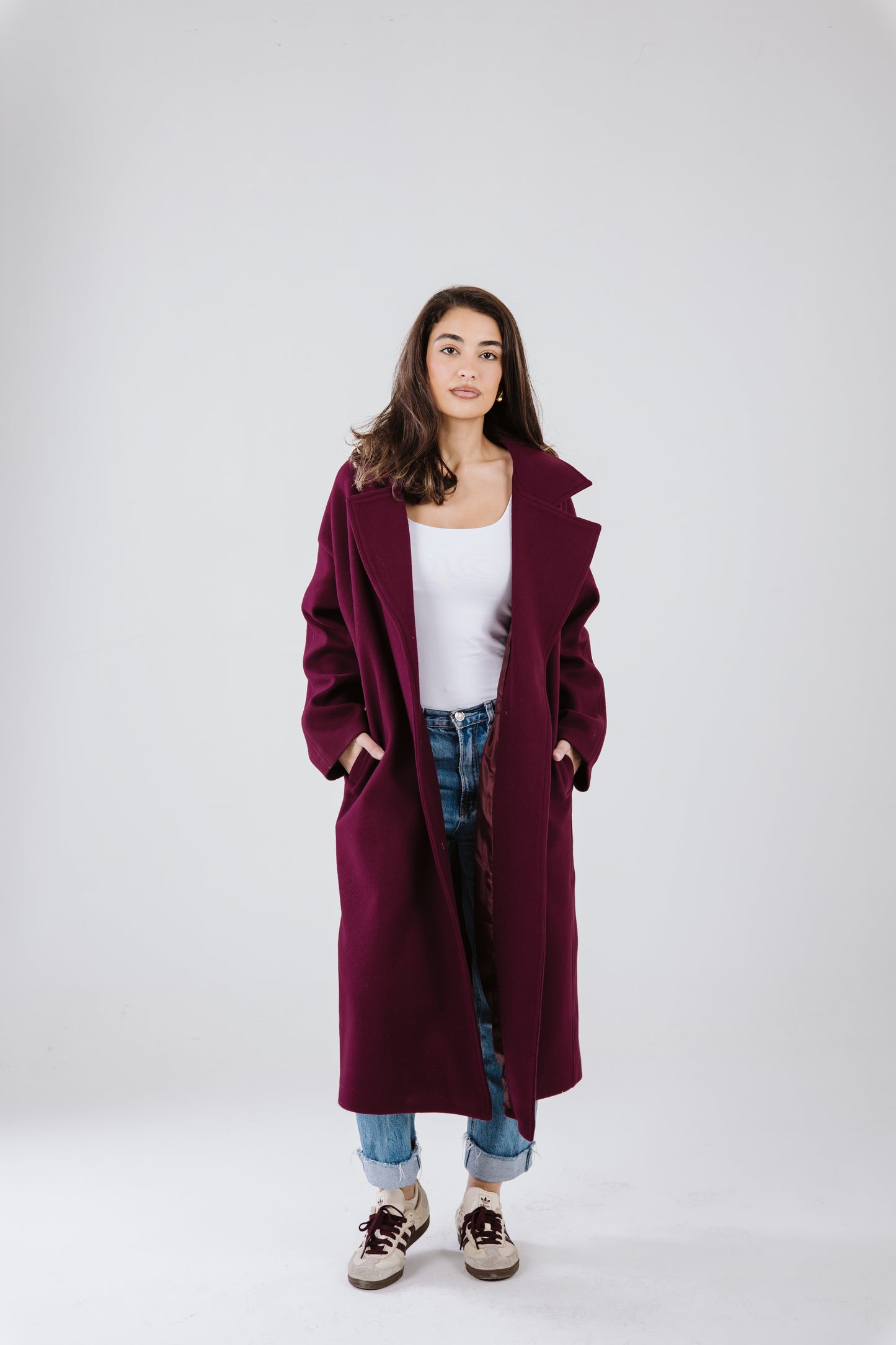 Snowflakes coat in burgundy