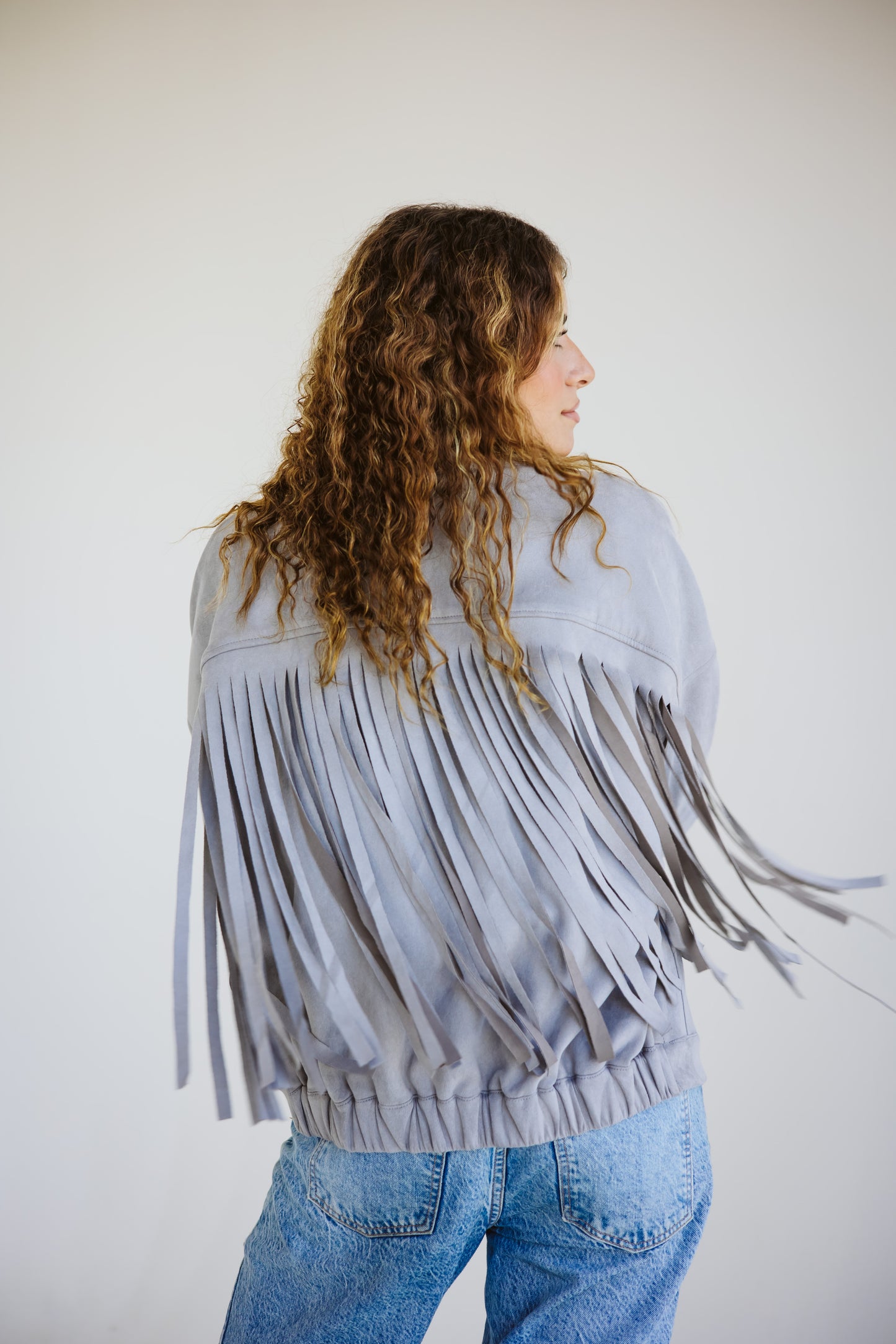 Suede fringes jacket in grey