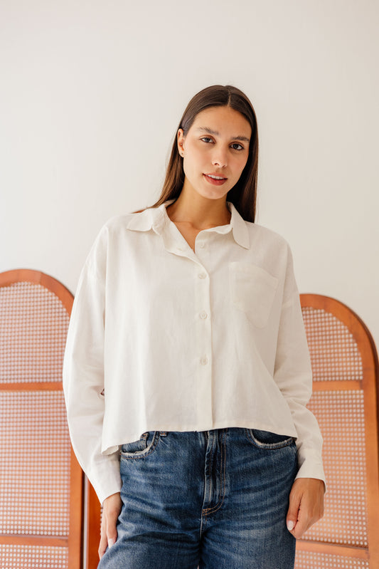 Cropped linen shirt in White