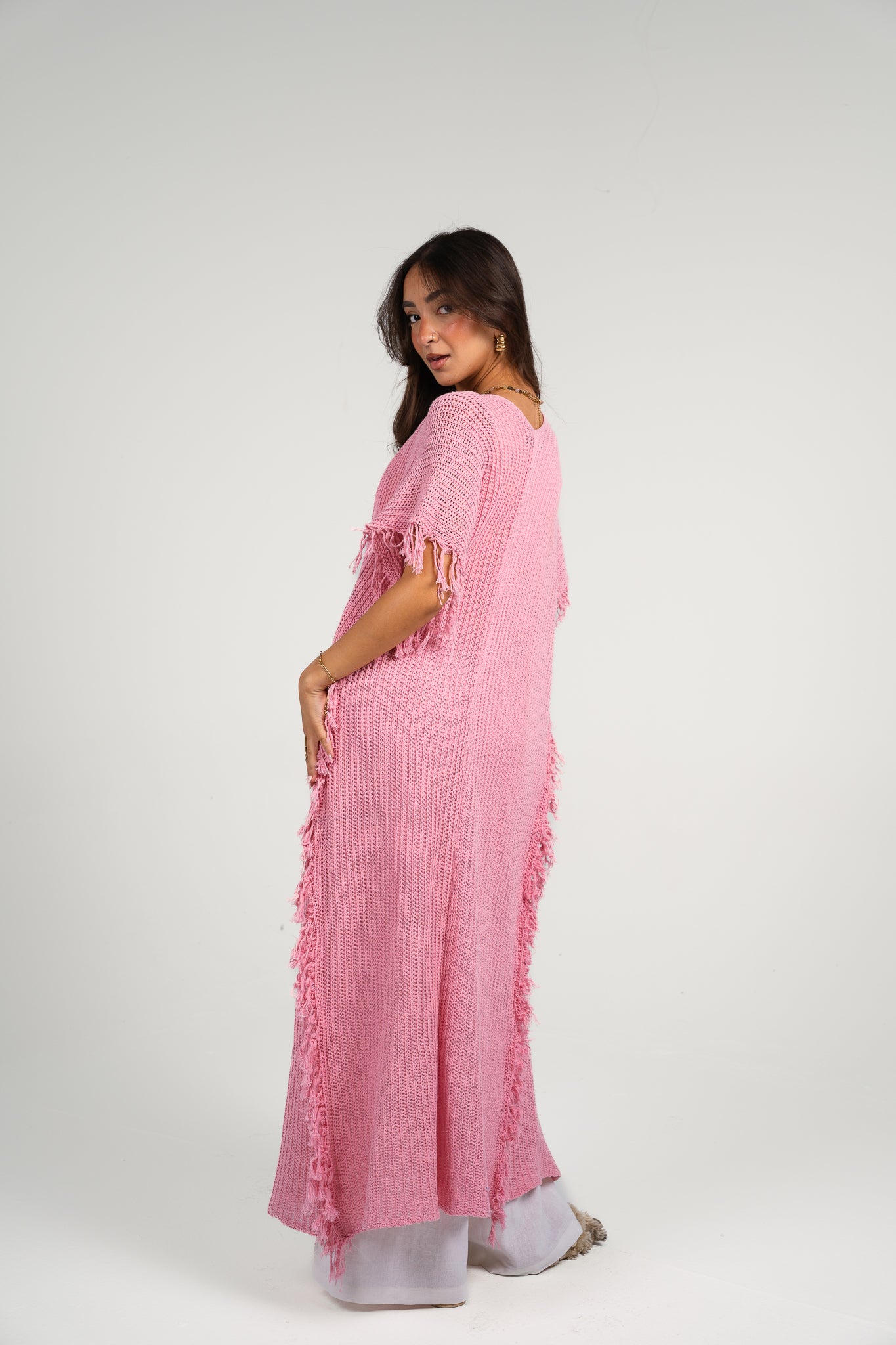 Clear skies crochet cover-up in Pink