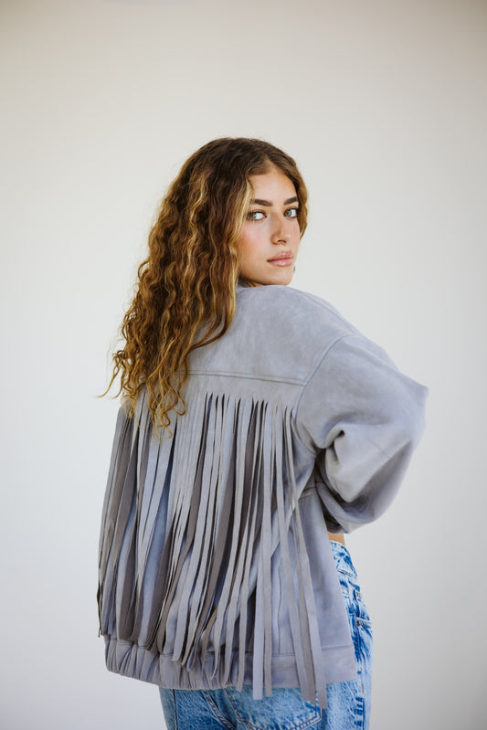 Suede fringes jacket in grey