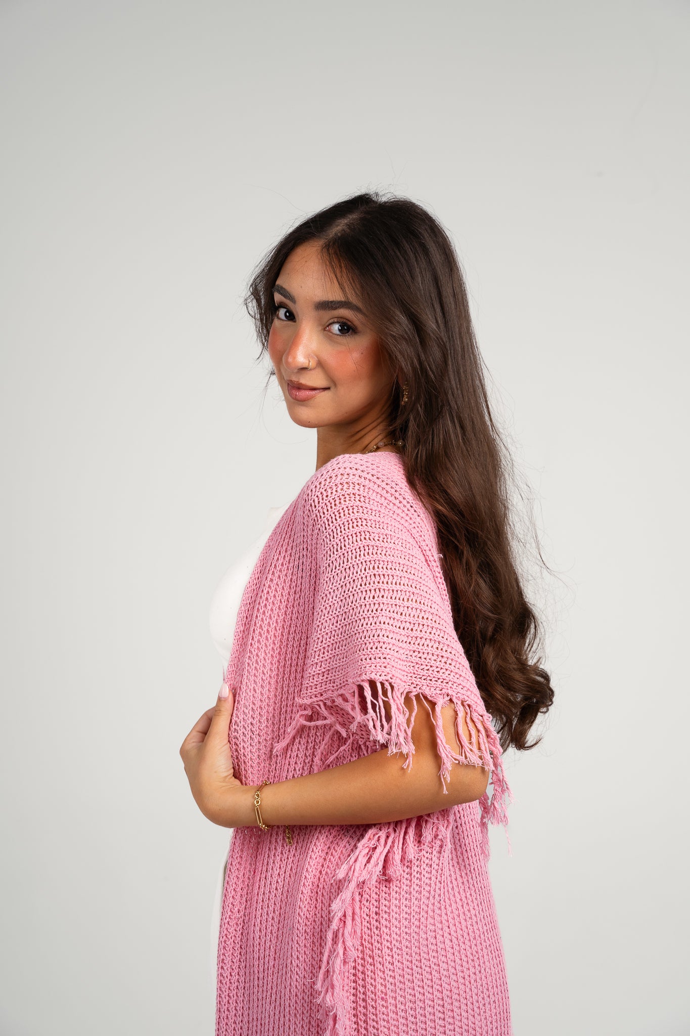 Clear skies crochet cover-up in Pink