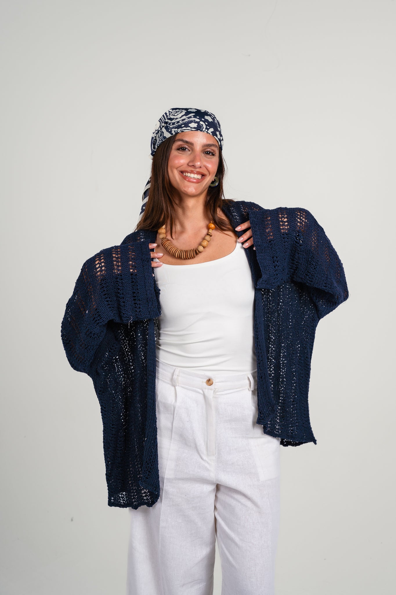 Sunbeam crochet kimono in Navy