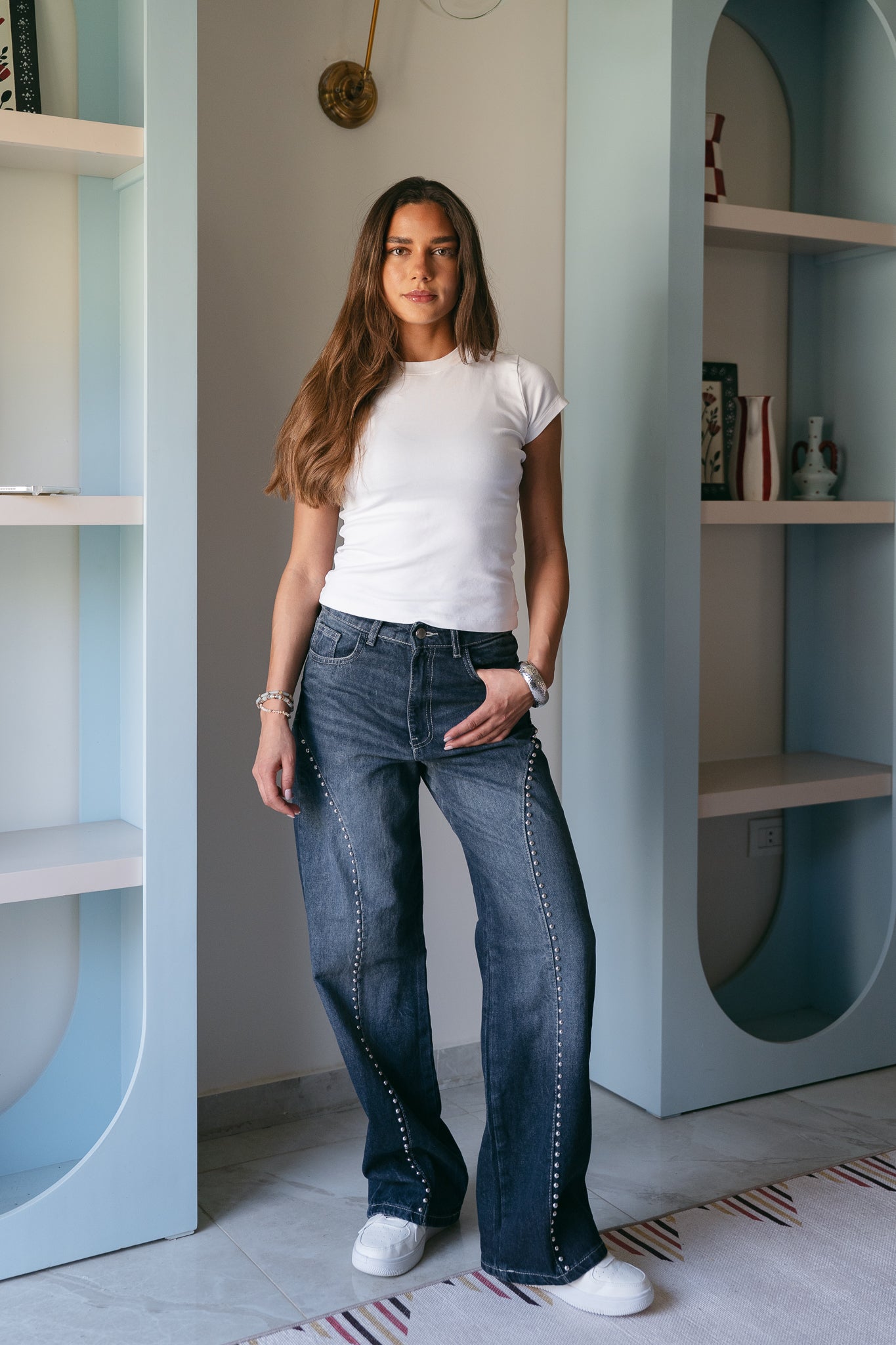 Fearless Studded Denim in Midwash