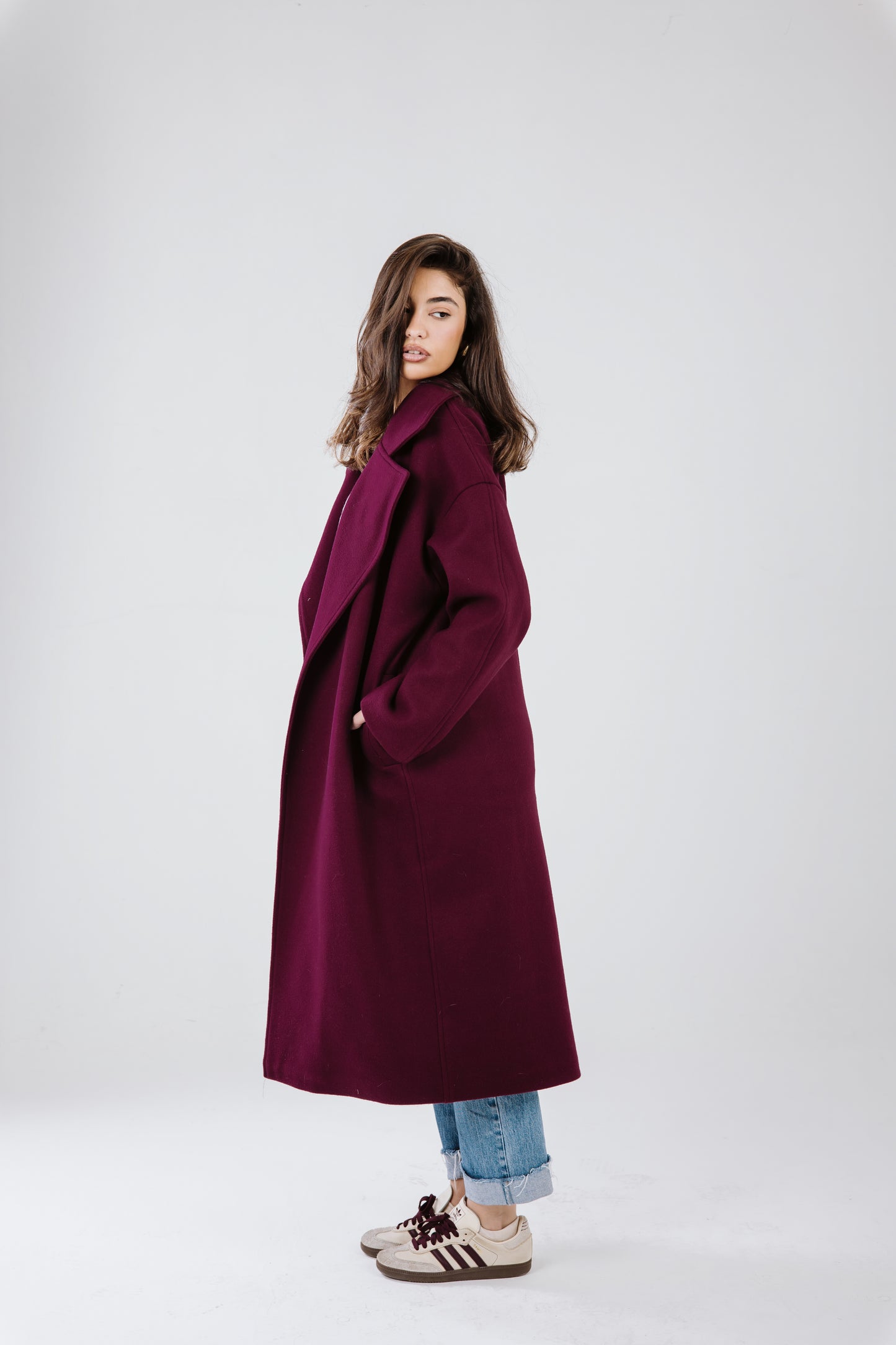 Snowflakes coat in burgundy