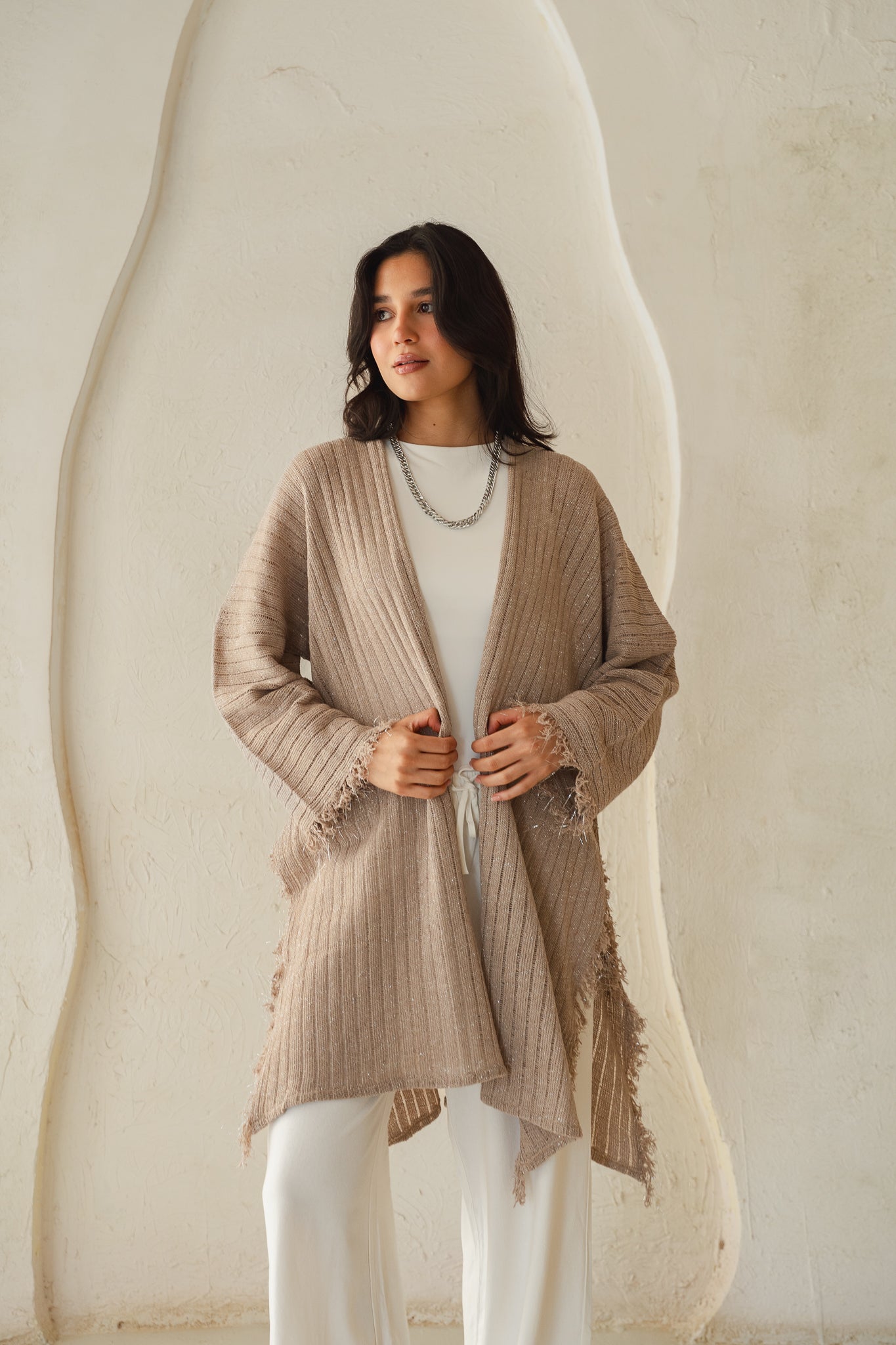 Coastline Knit Cardigan in Shimmer Beige
