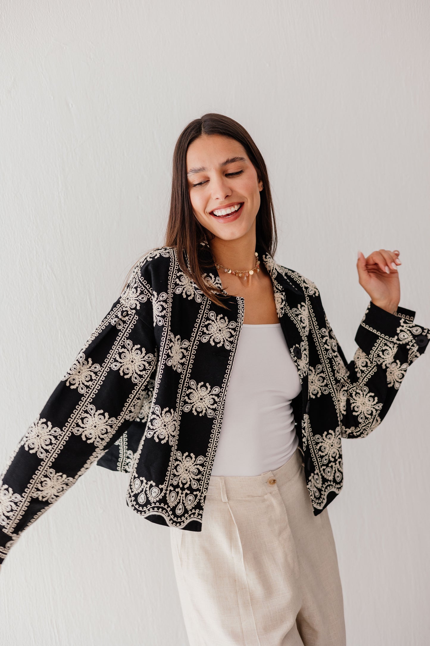 Embroidered jacket in Black