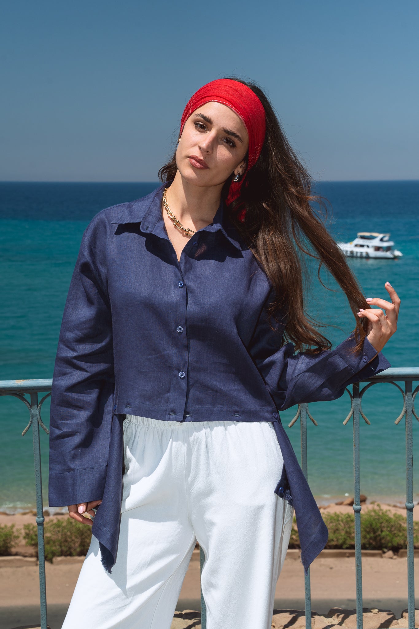Golden Muse in Navy