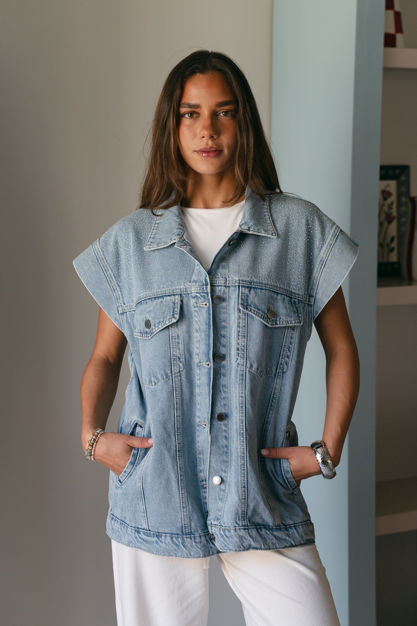 Studded Denim Vest