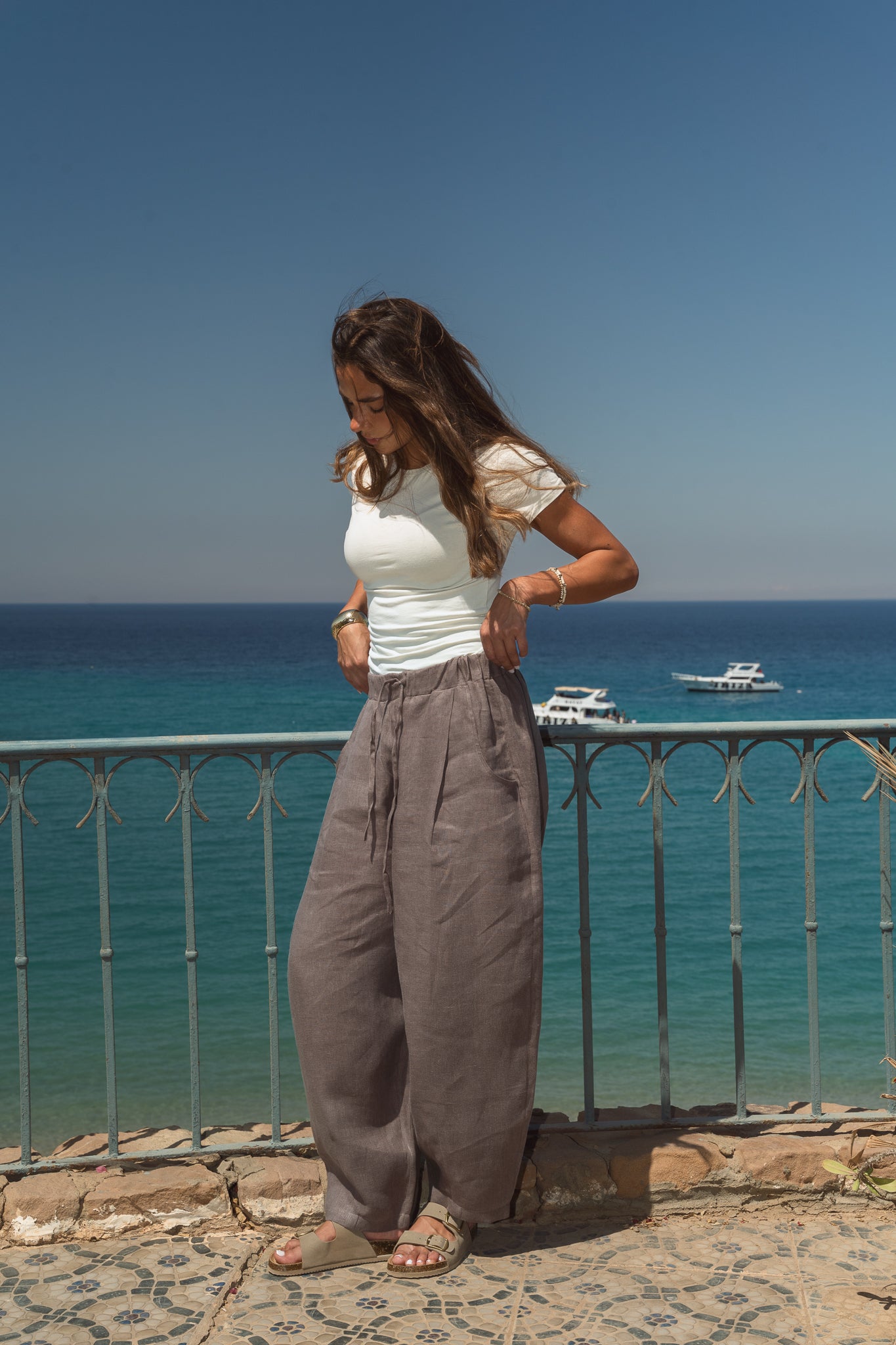 Balloon Linen Pants in Brown