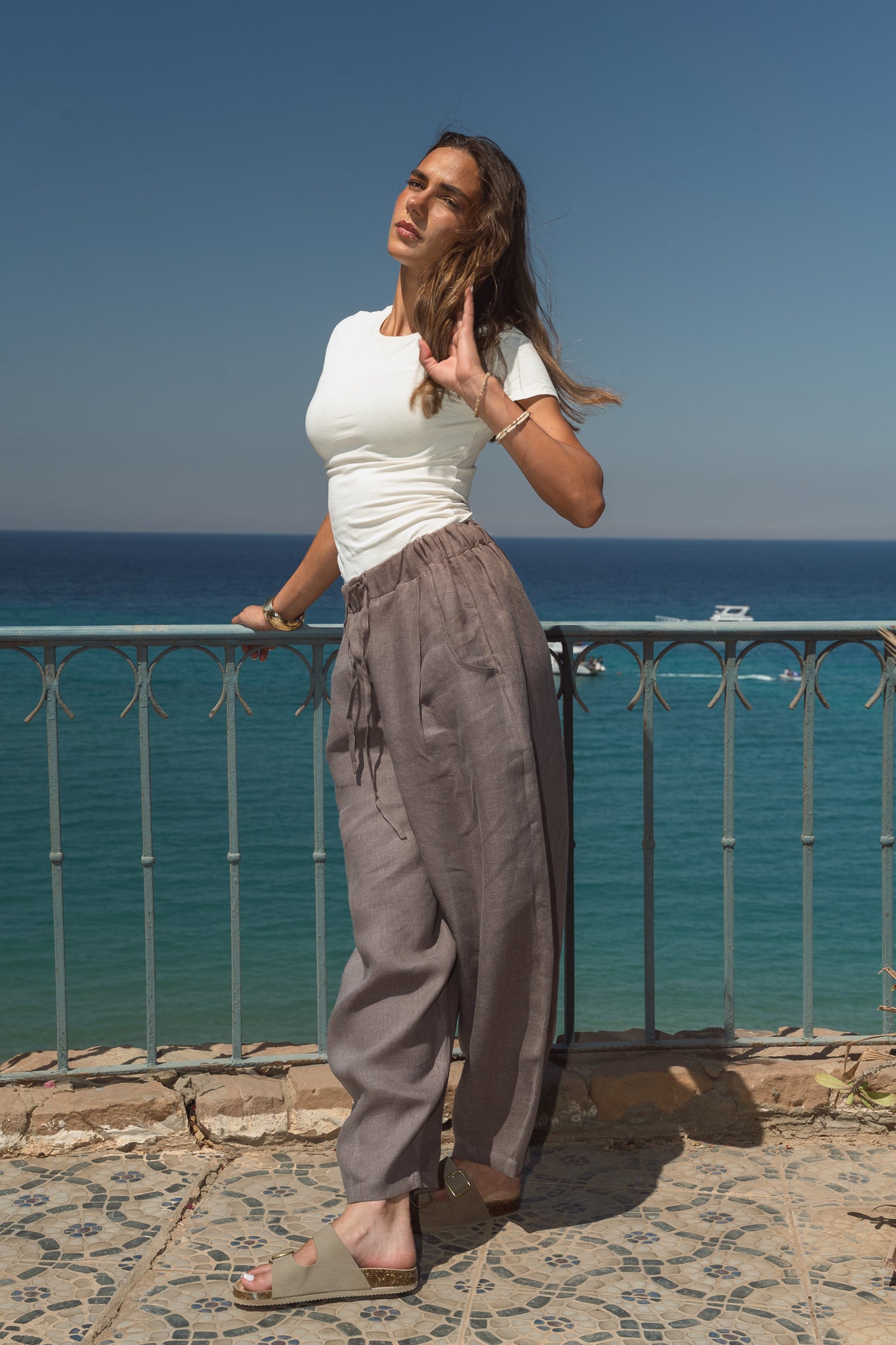 Balloon Linen Pants in Brown