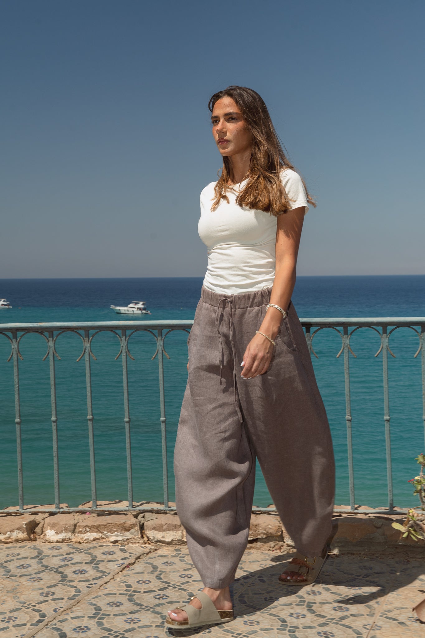 Balloon Linen Pants in Brown