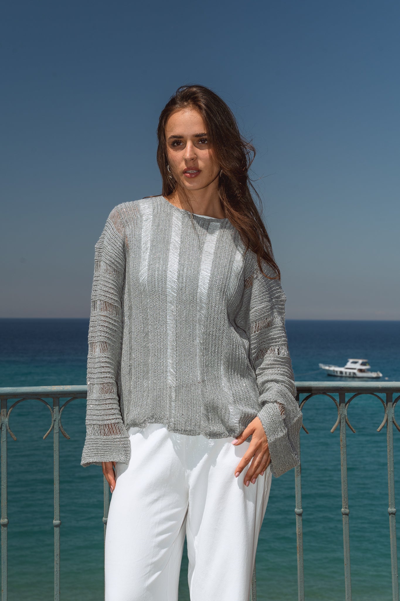 Soleil Knit Top in Shimmer Grey