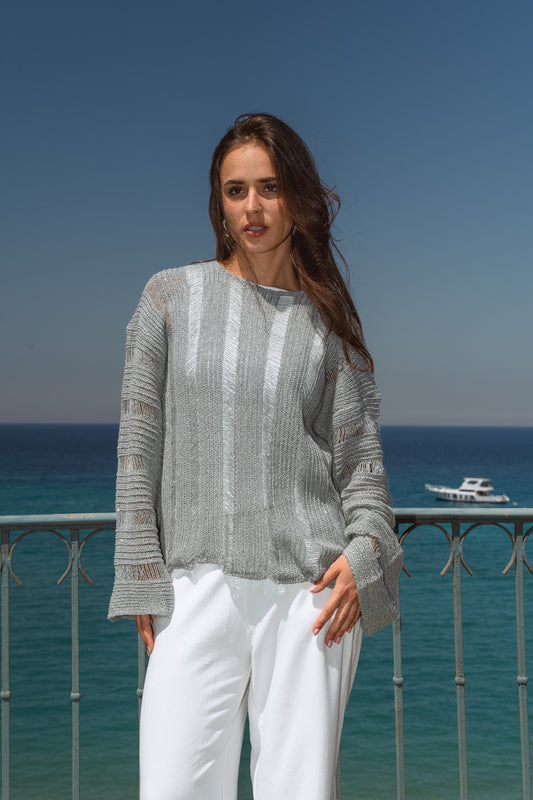 Soleil Knit Top in Shimmer Grey