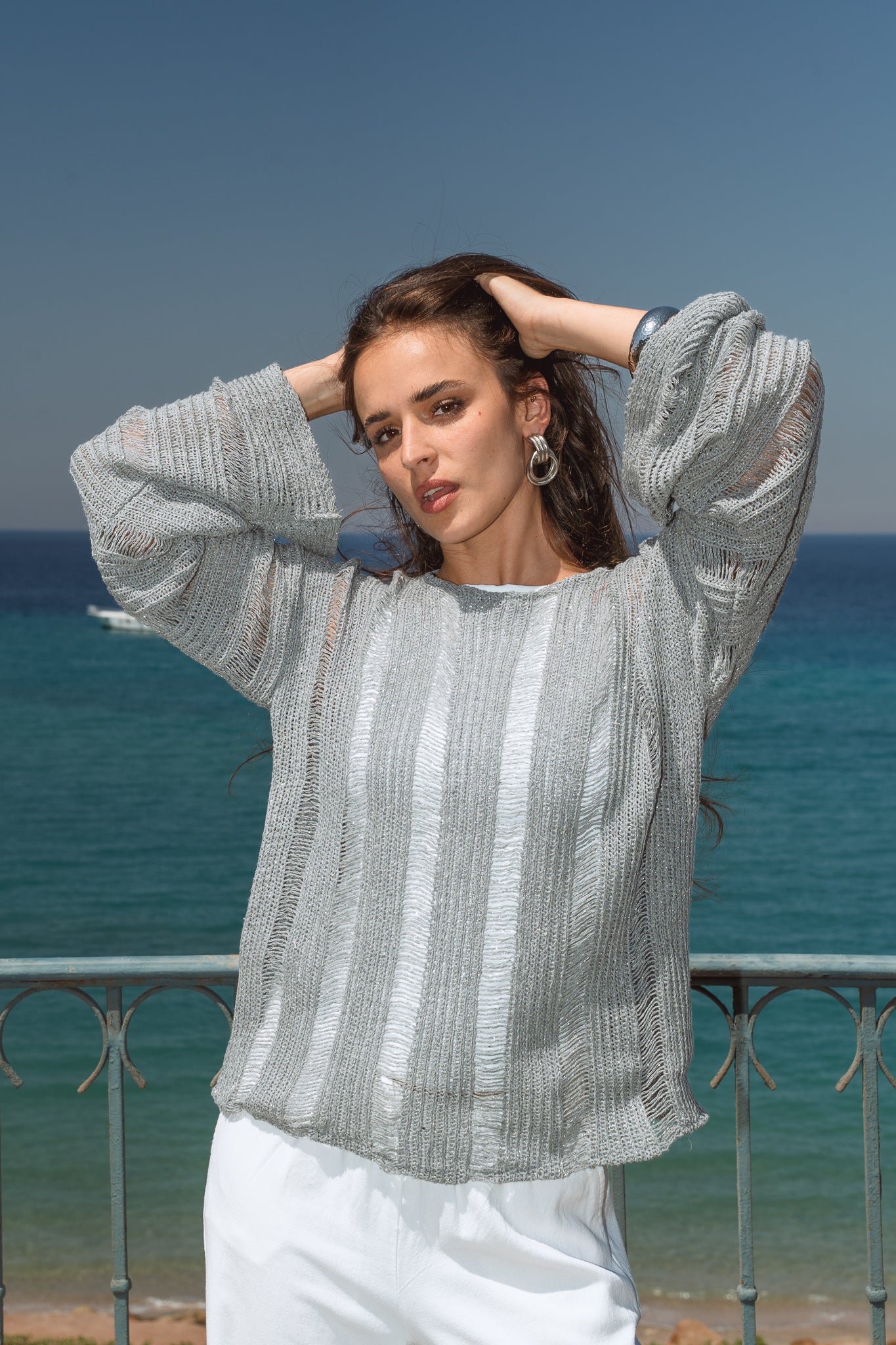 Soleil Knit Top in Shimmer Grey