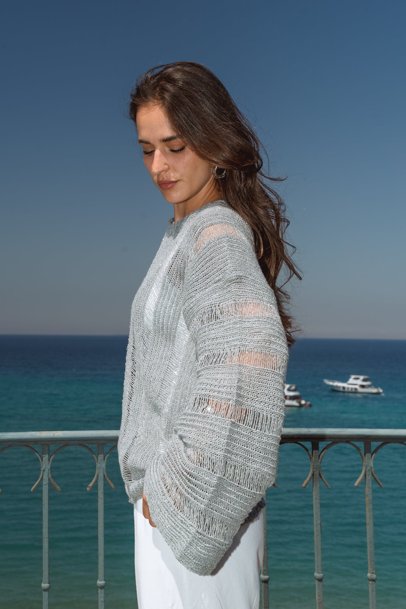 Soleil Knit Top in Shimmer Grey