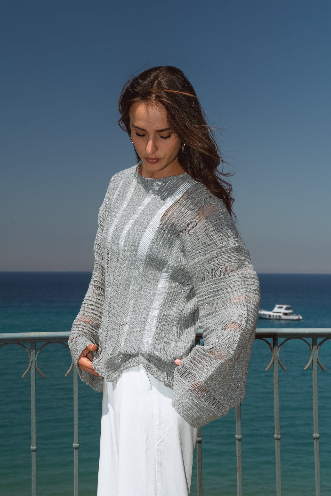 Soleil Knit Top in Shimmer Grey