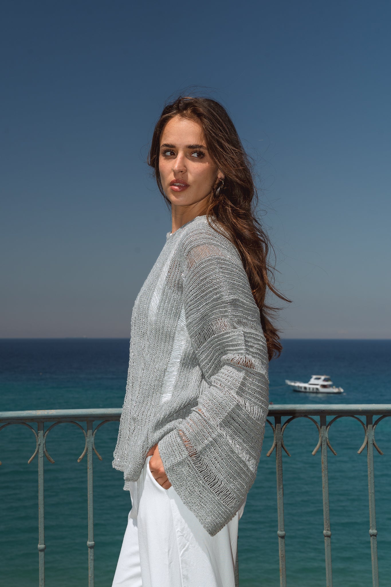 Soleil Knit Top in Shimmer Grey