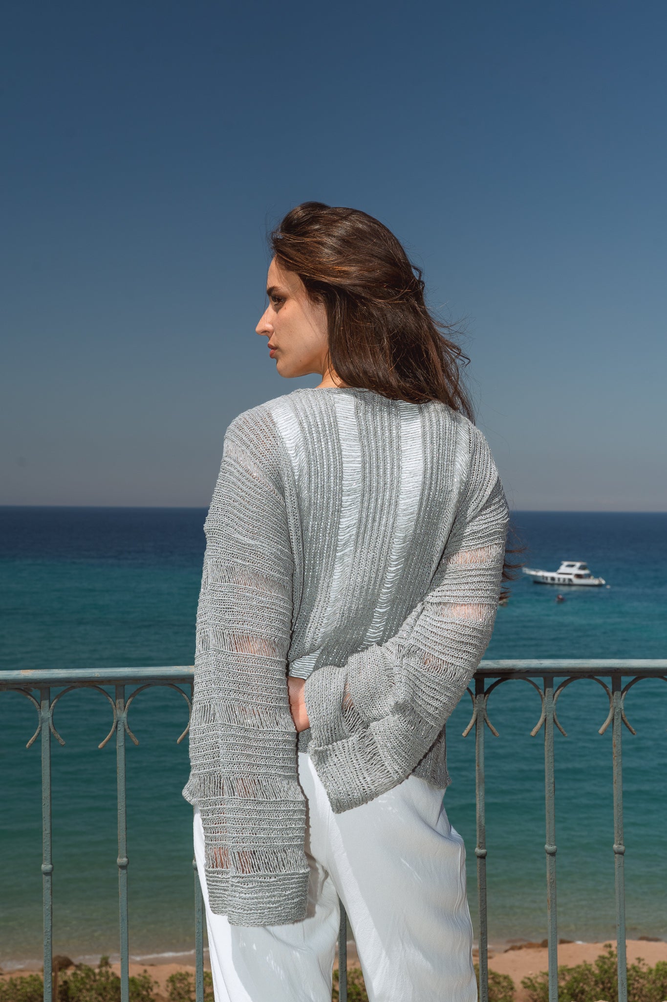 Soleil Knit Top in Shimmer Grey