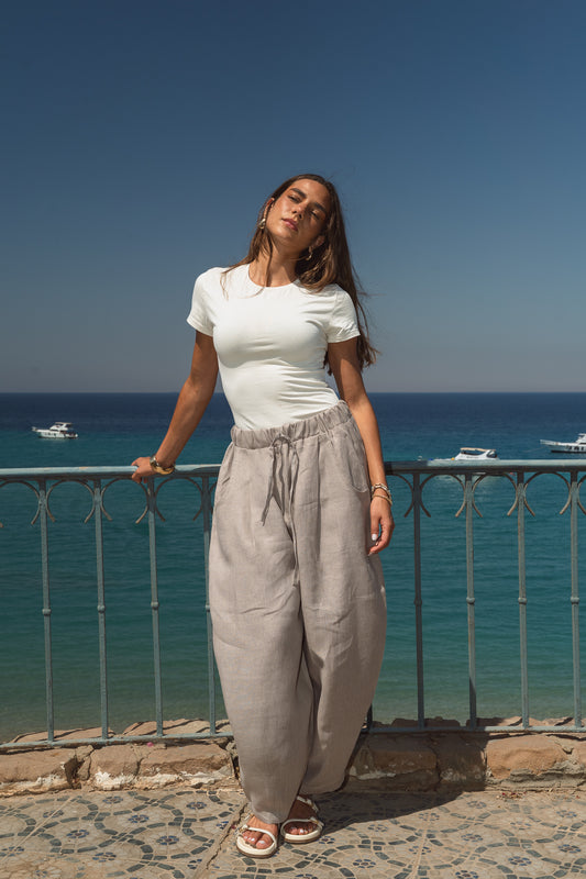 Balloon Linen Pants in Café
