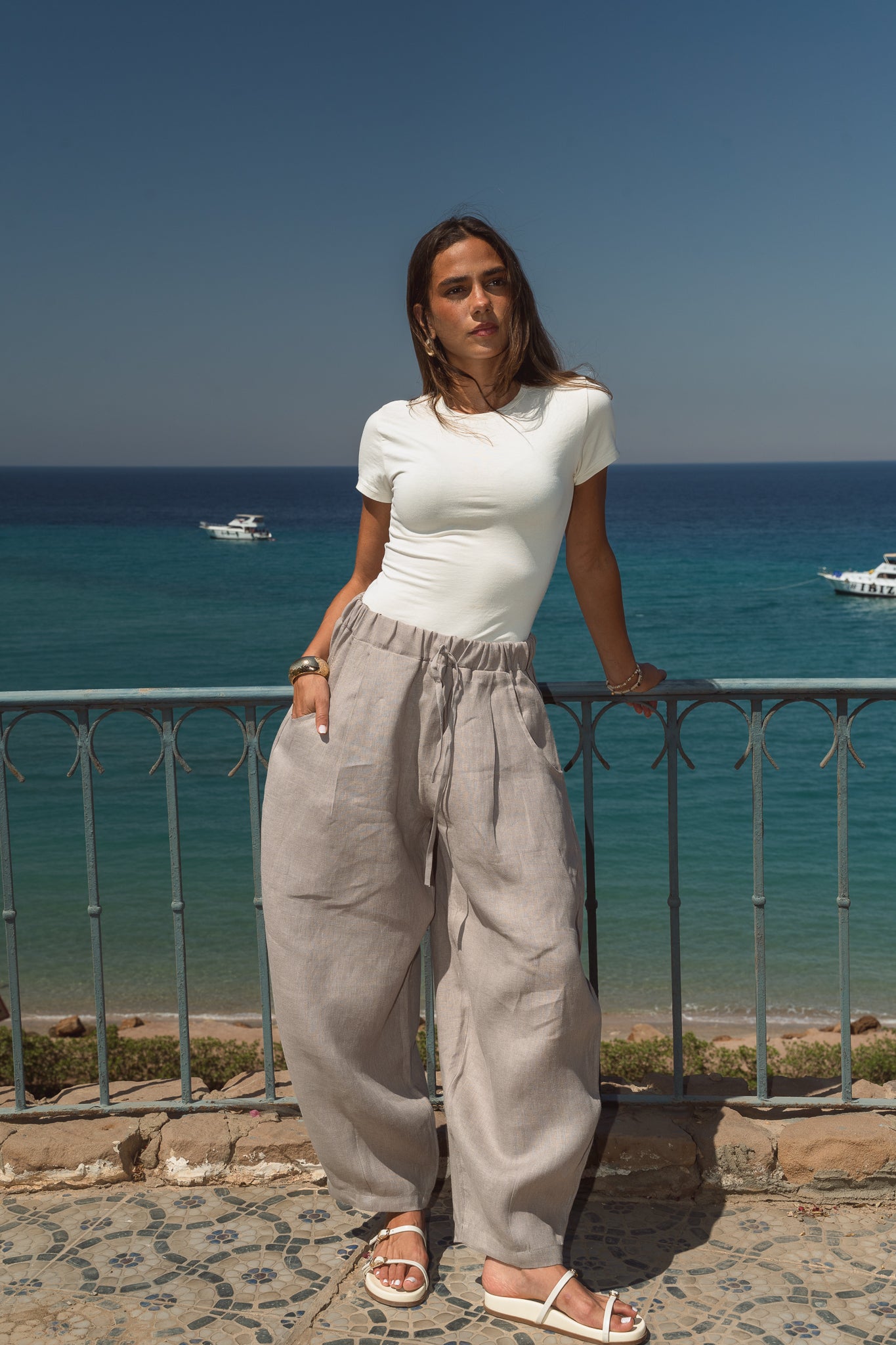 Balloon Linen Pants in Café