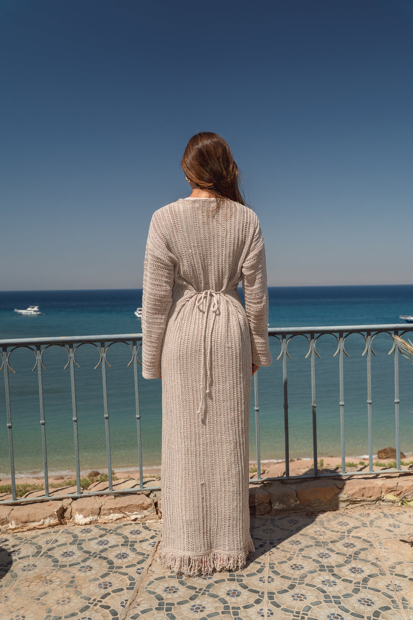 Seashell Crochet Dress in  Shimmer Beige