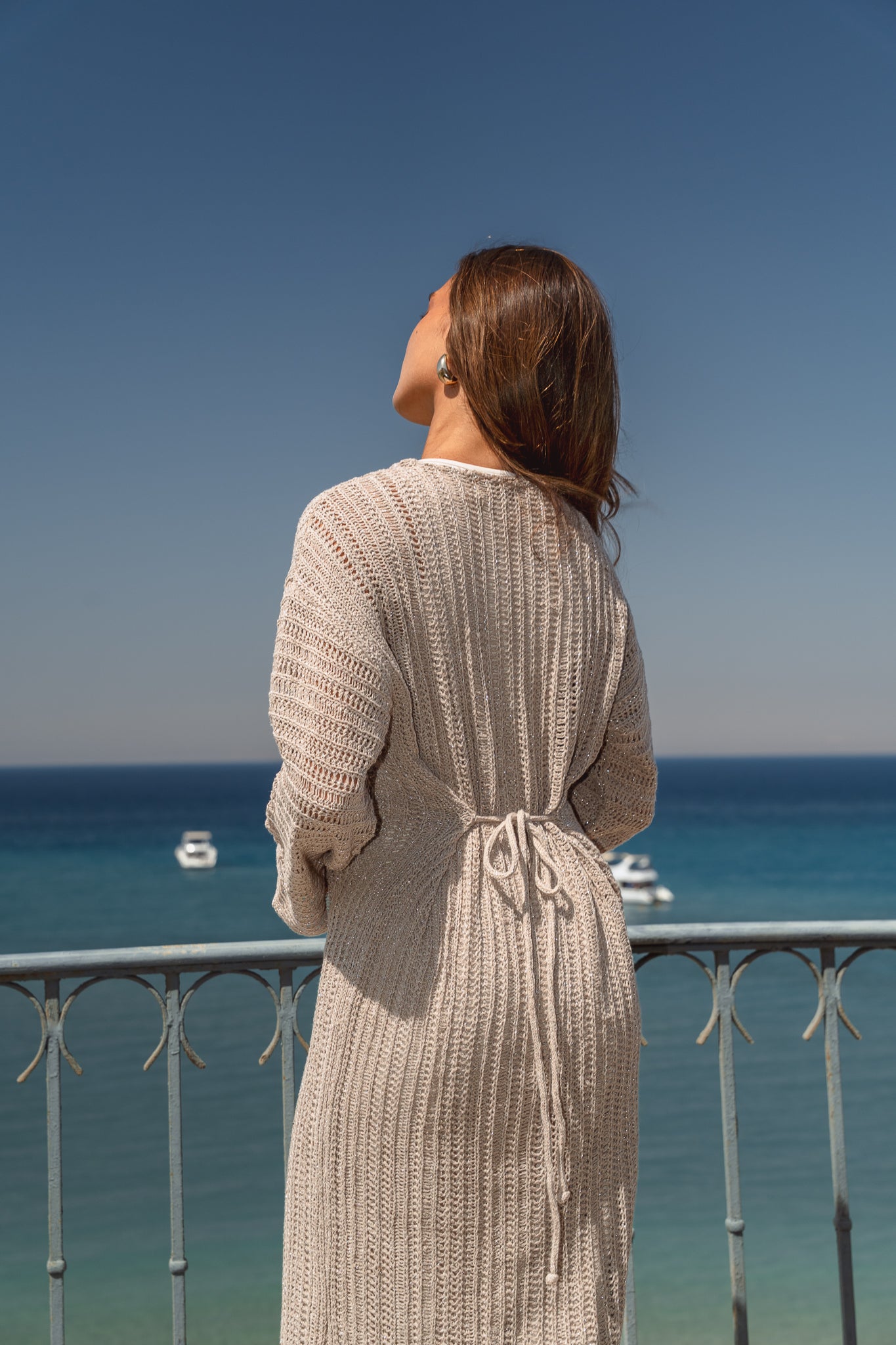 Seashell Crochet Dress in  Shimmer Beige