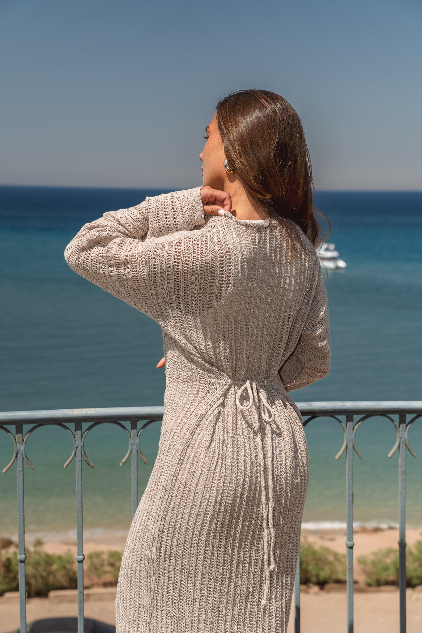 Seashell Crochet Dress in  Shimmer Beige
