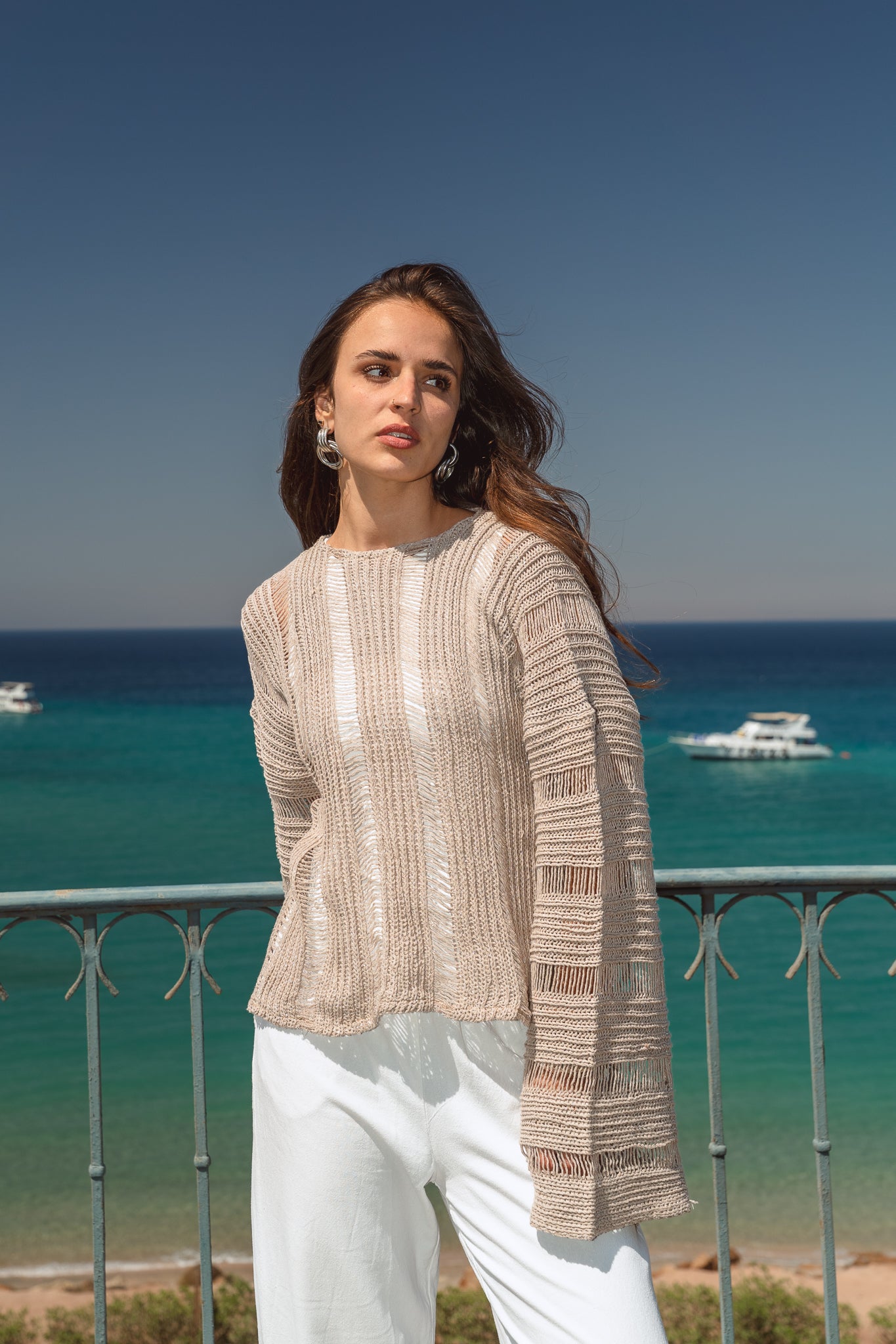 Soleil Knit Top in Shimmer Beige