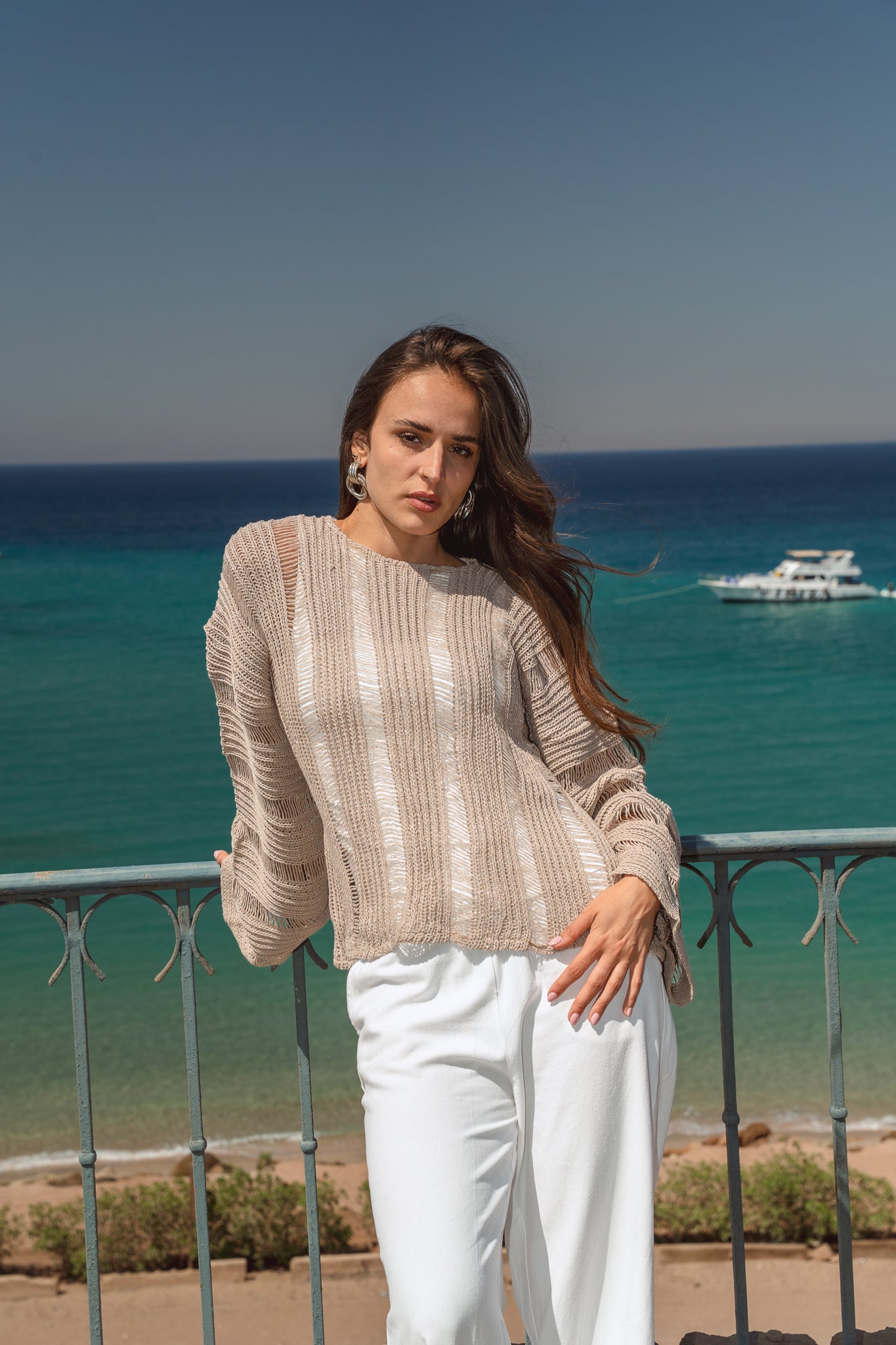 Soleil Knit Top in Shimmer Beige