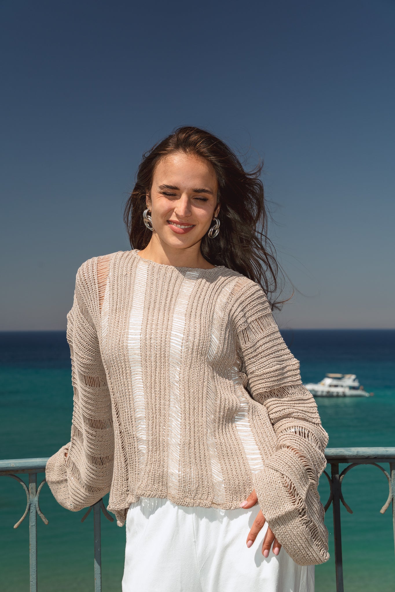 Soleil Knit Top in Shimmer Beige