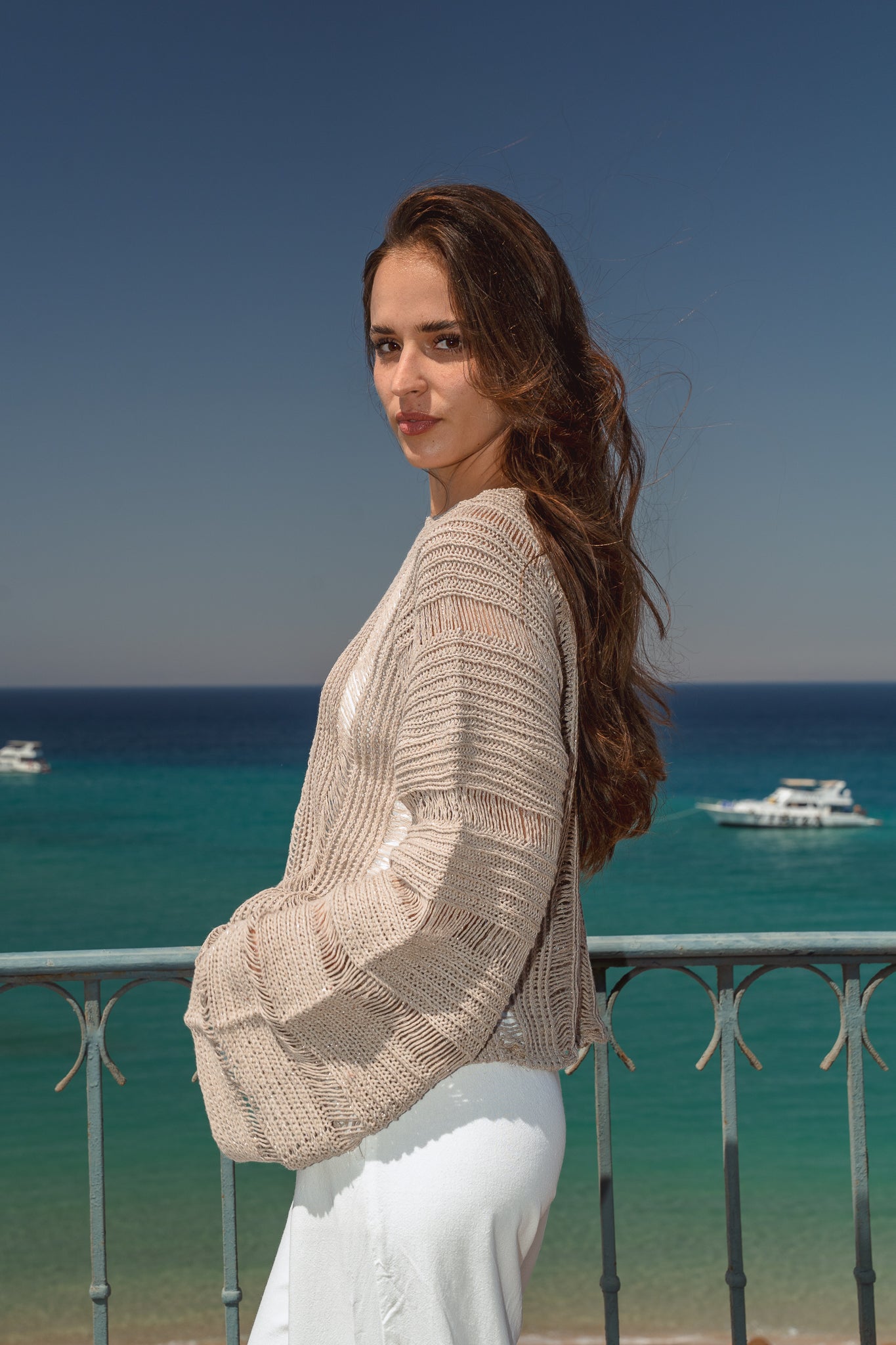 Soleil Knit Top in Shimmer Beige