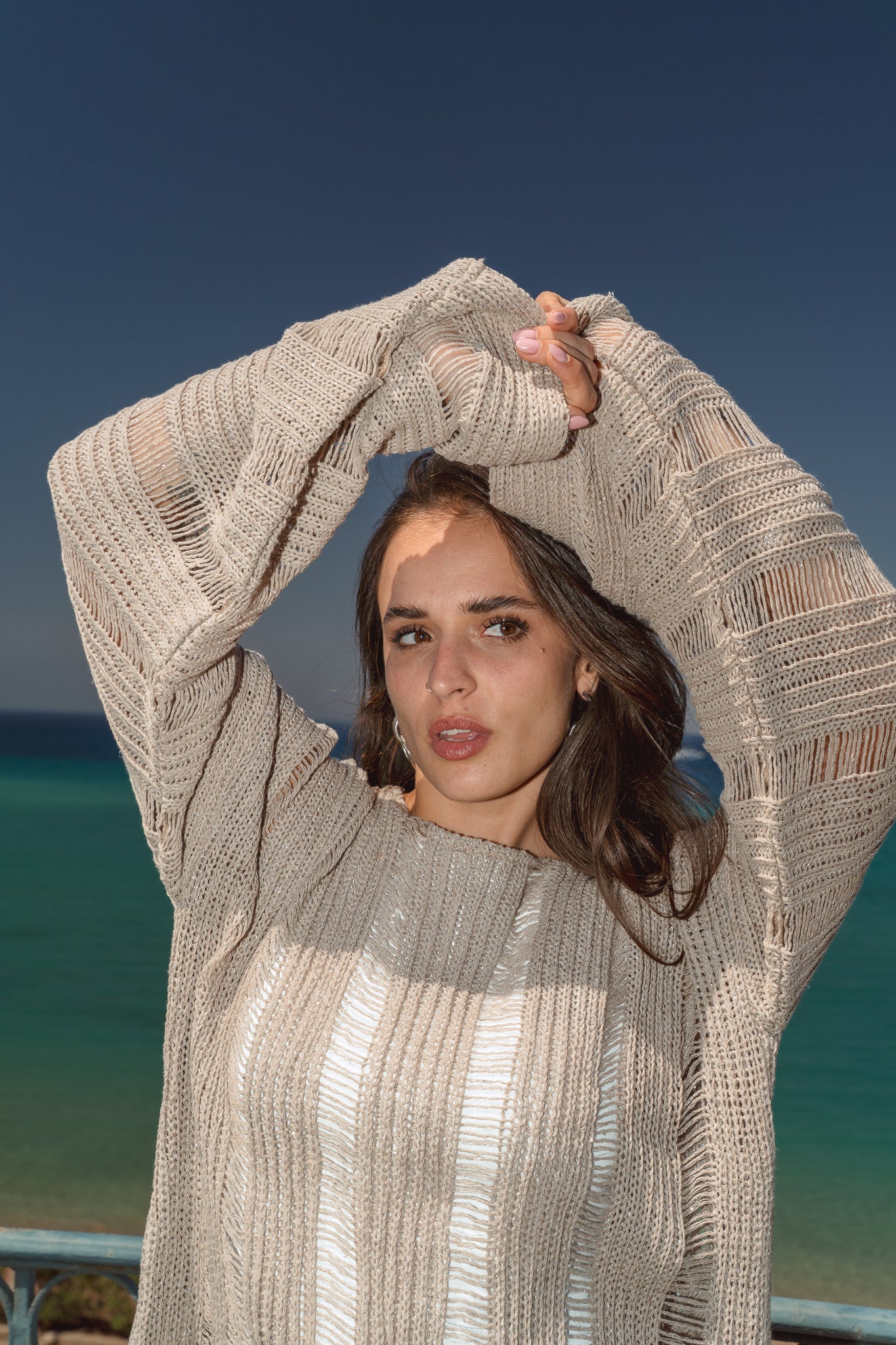 Soleil Knit Top in Shimmer Beige