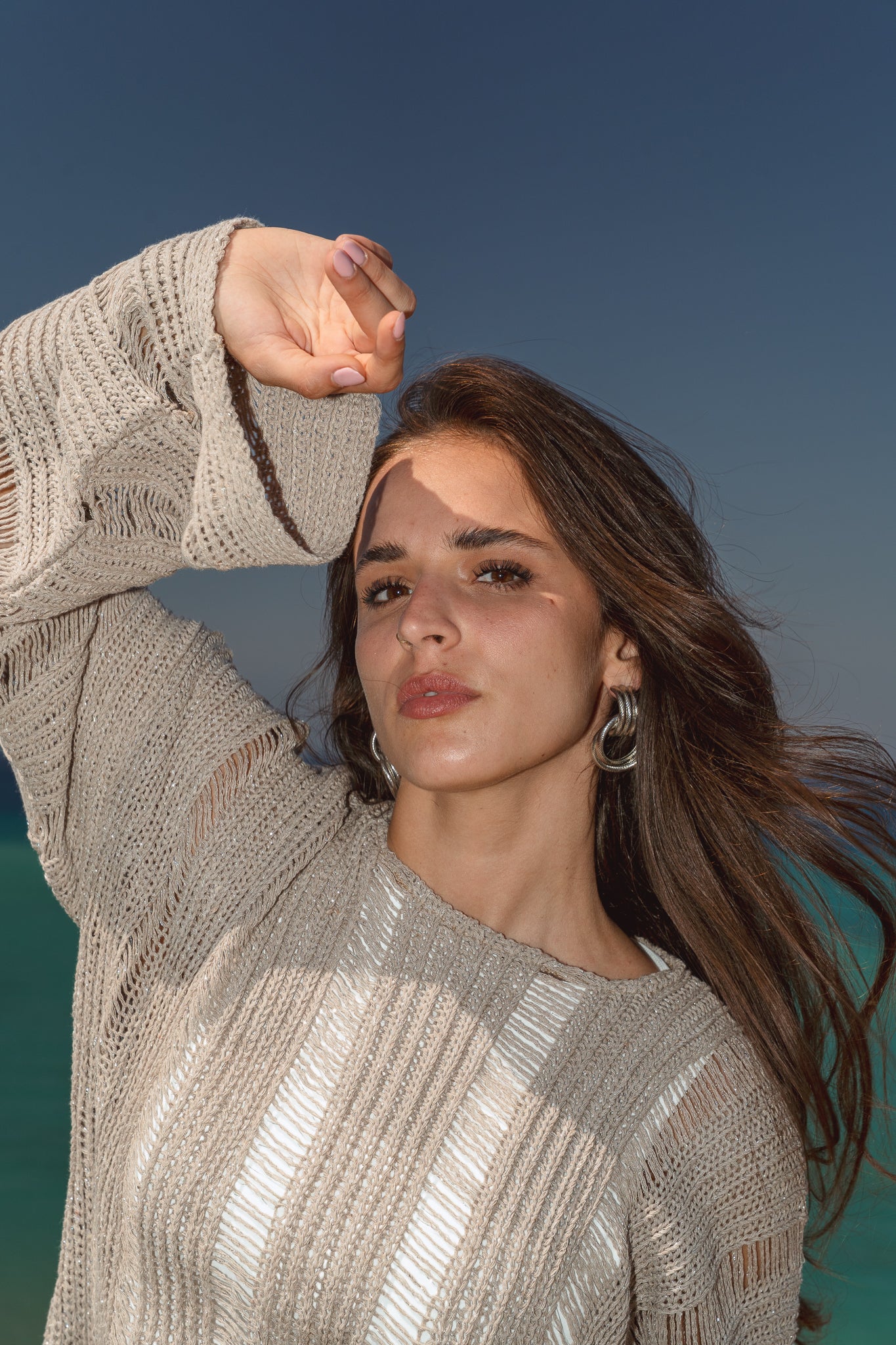 Soleil Knit Top in Shimmer Beige