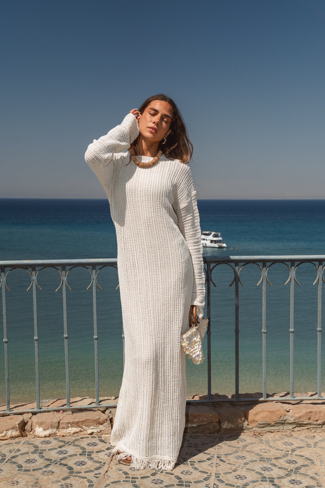 Seashell Crochet Dress in  Off-White
