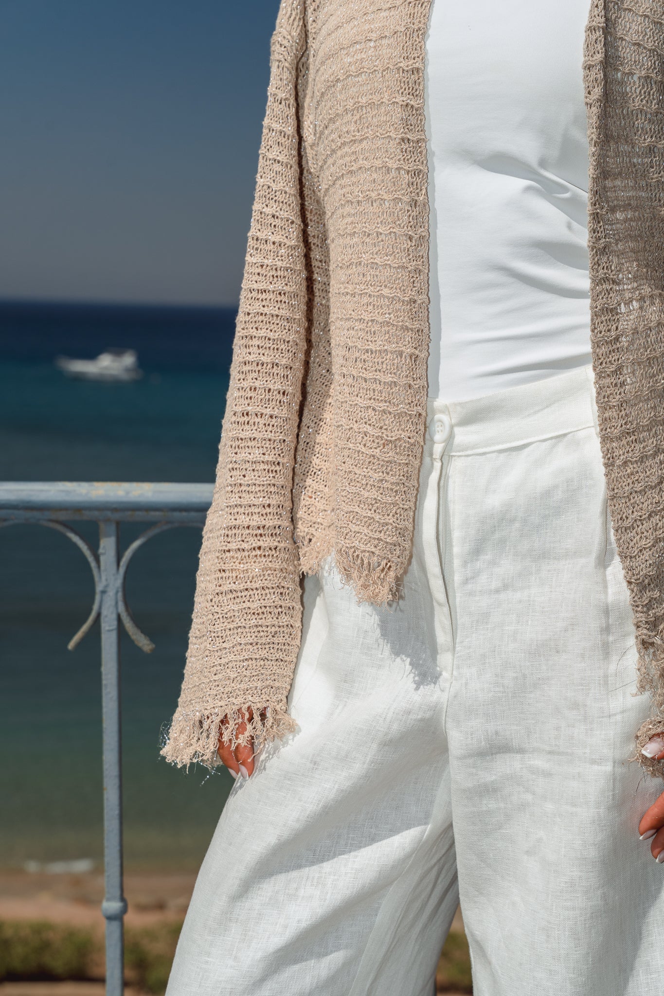 La Mer Knit Cardigan in Shimmer Beige