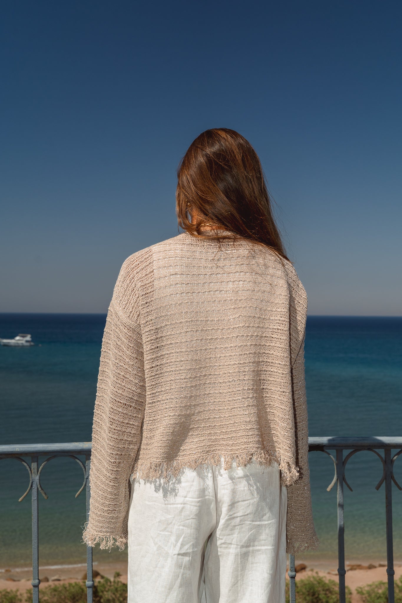 La Mer Knit Cardigan in Shimmer Beige