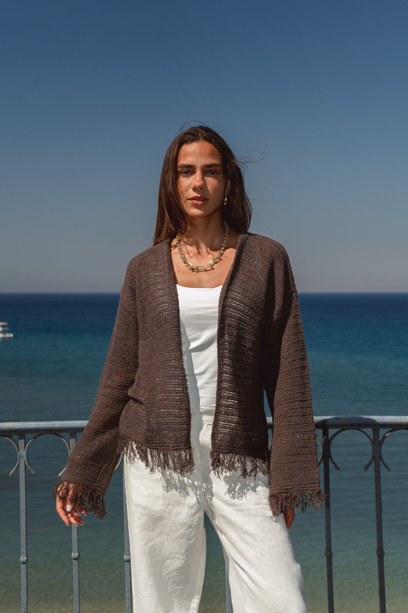 La Mer Knit Cardigan in Brown