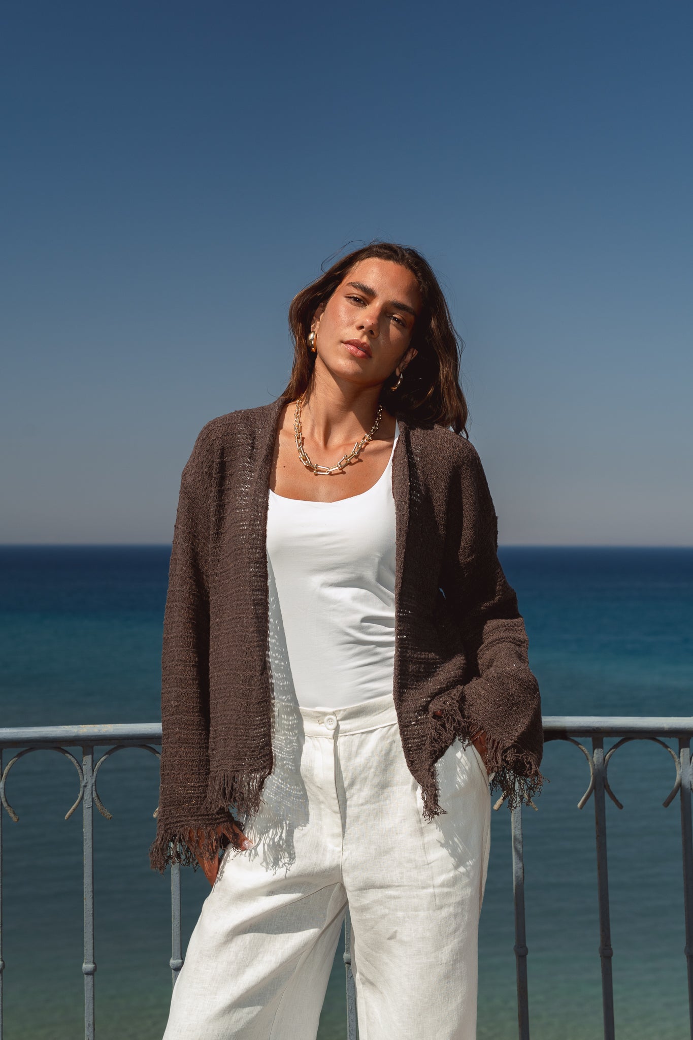 La Mer Knit Cardigan in Brown