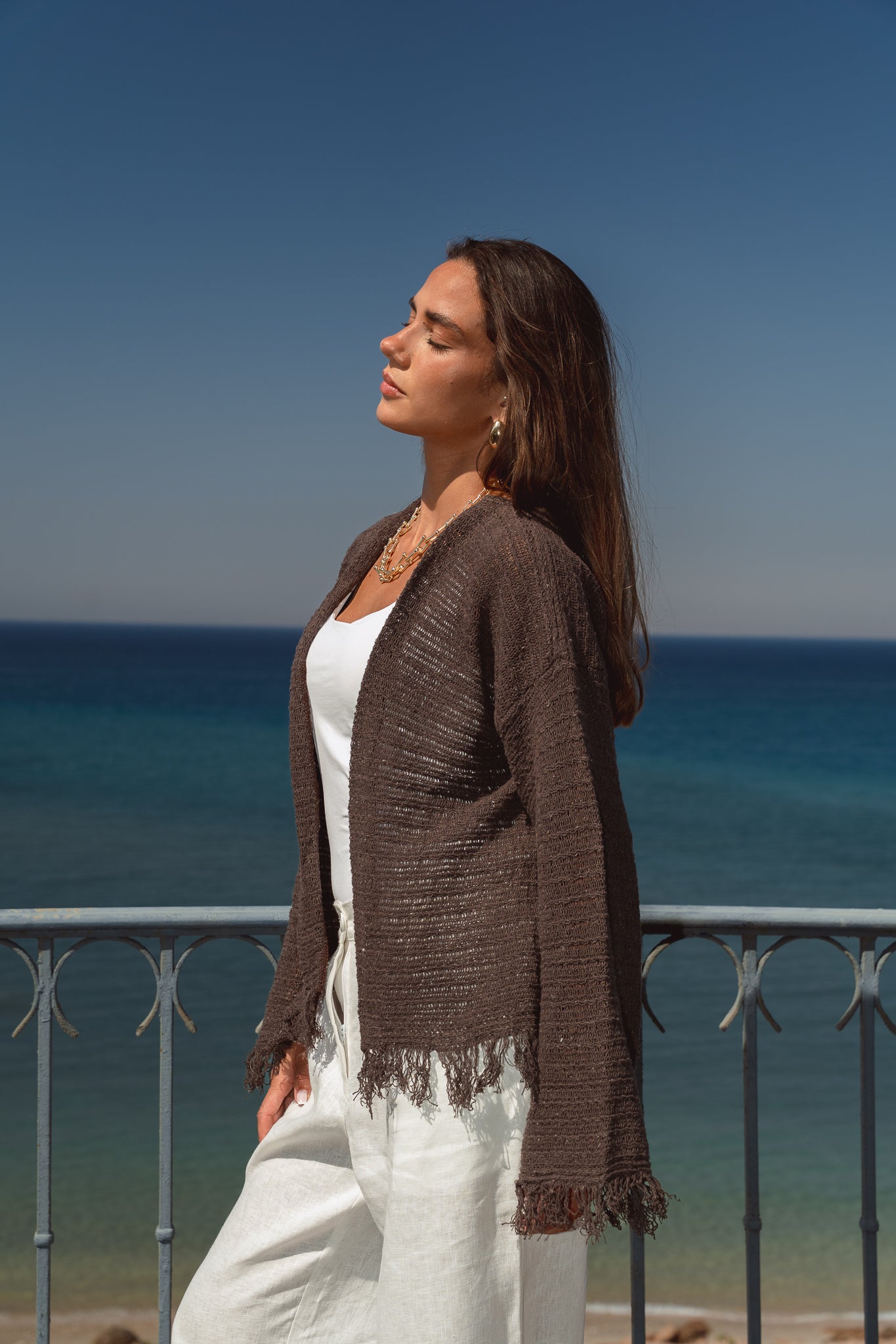 La Mer Knit Cardigan in Brown