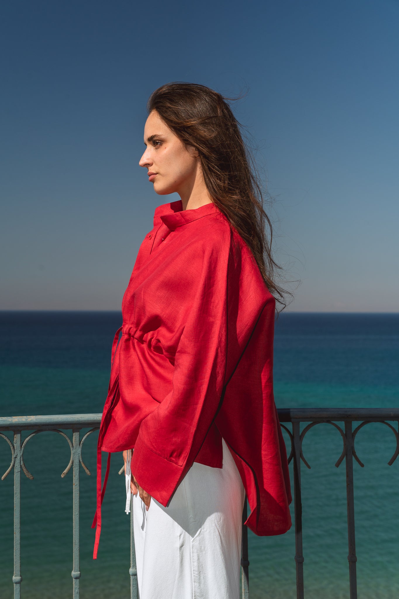 Sun-kissed Linen Blouse in Red