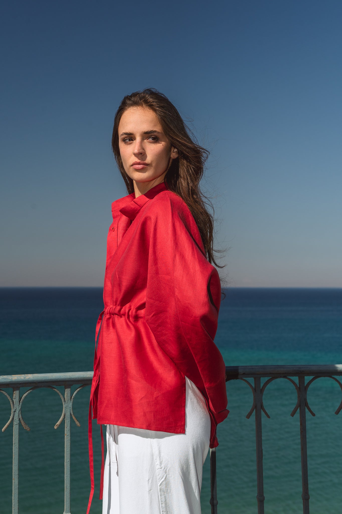 Sun-kissed Linen Blouse in Red