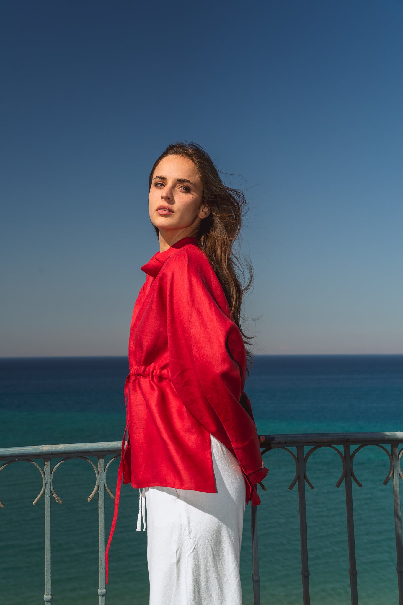 Sun-kissed Linen Blouse in Red