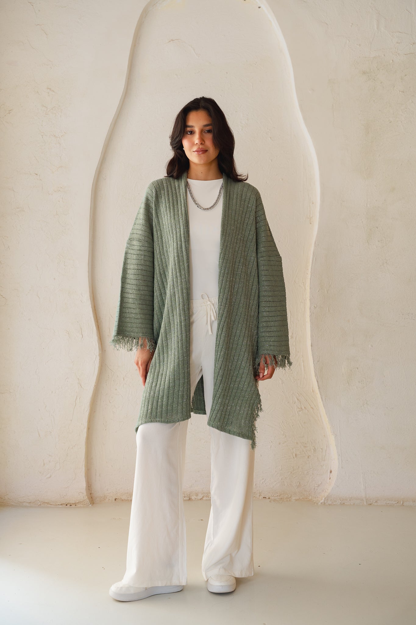 Coastline Knit Cardigan in Shimmer Mint