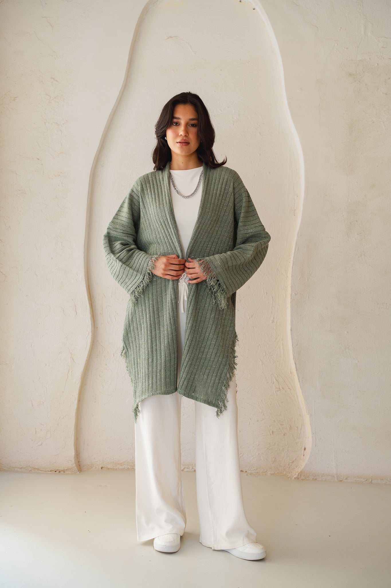 Coastline Knit Cardigan in Shimmer Mint