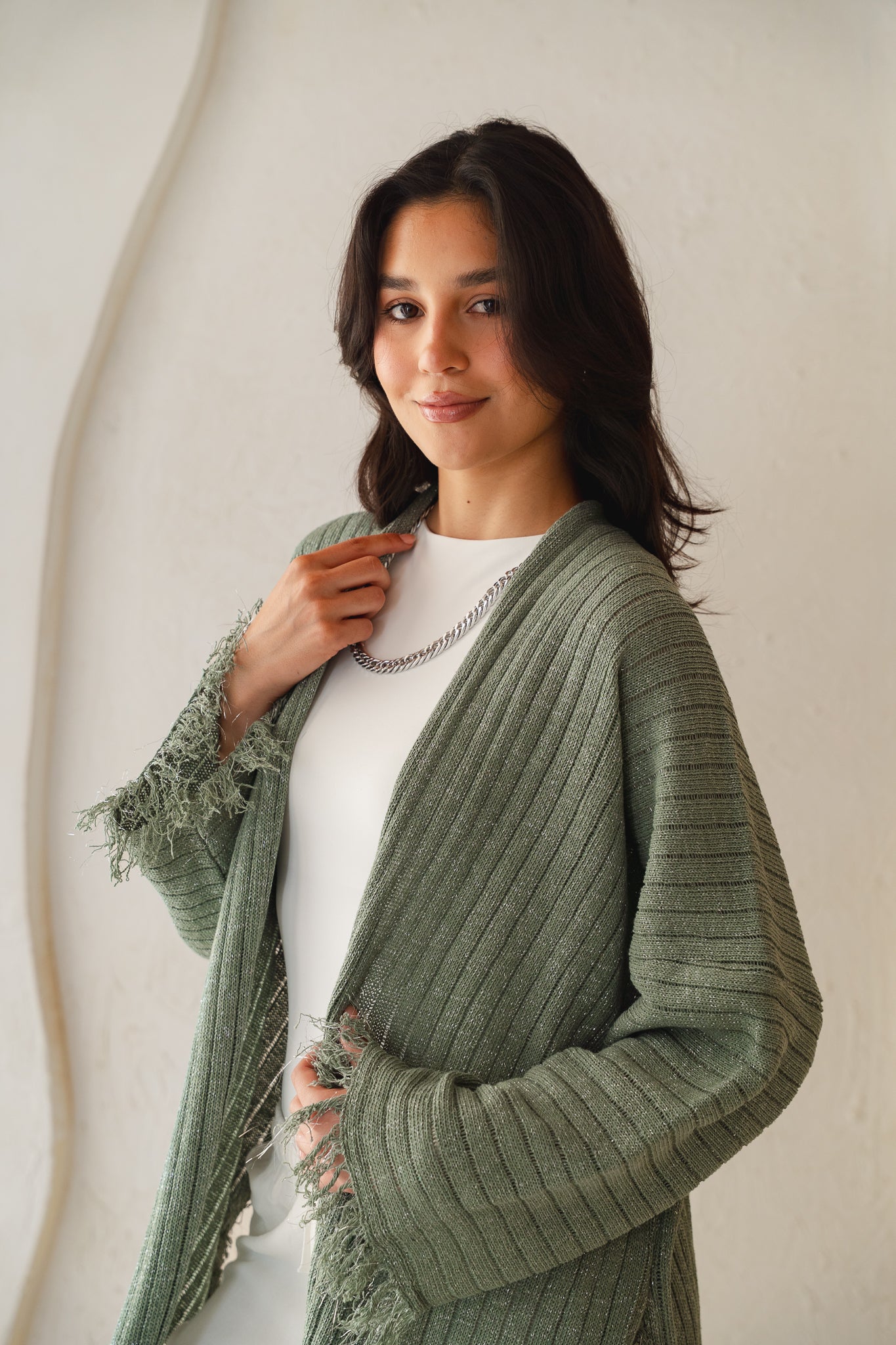 Coastline Knit Cardigan in Shimmer Mint