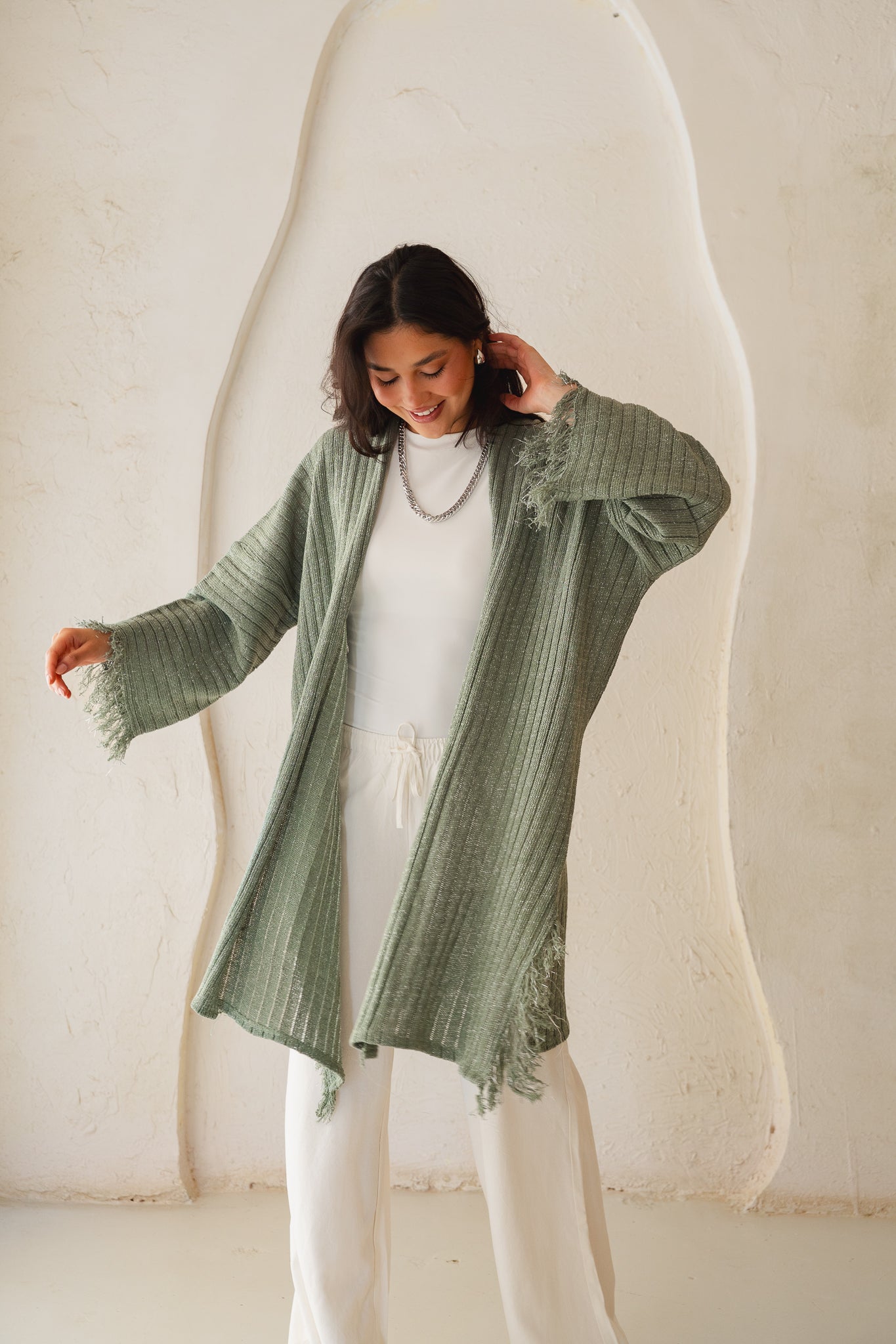 Coastline Knit Cardigan in Shimmer Mint