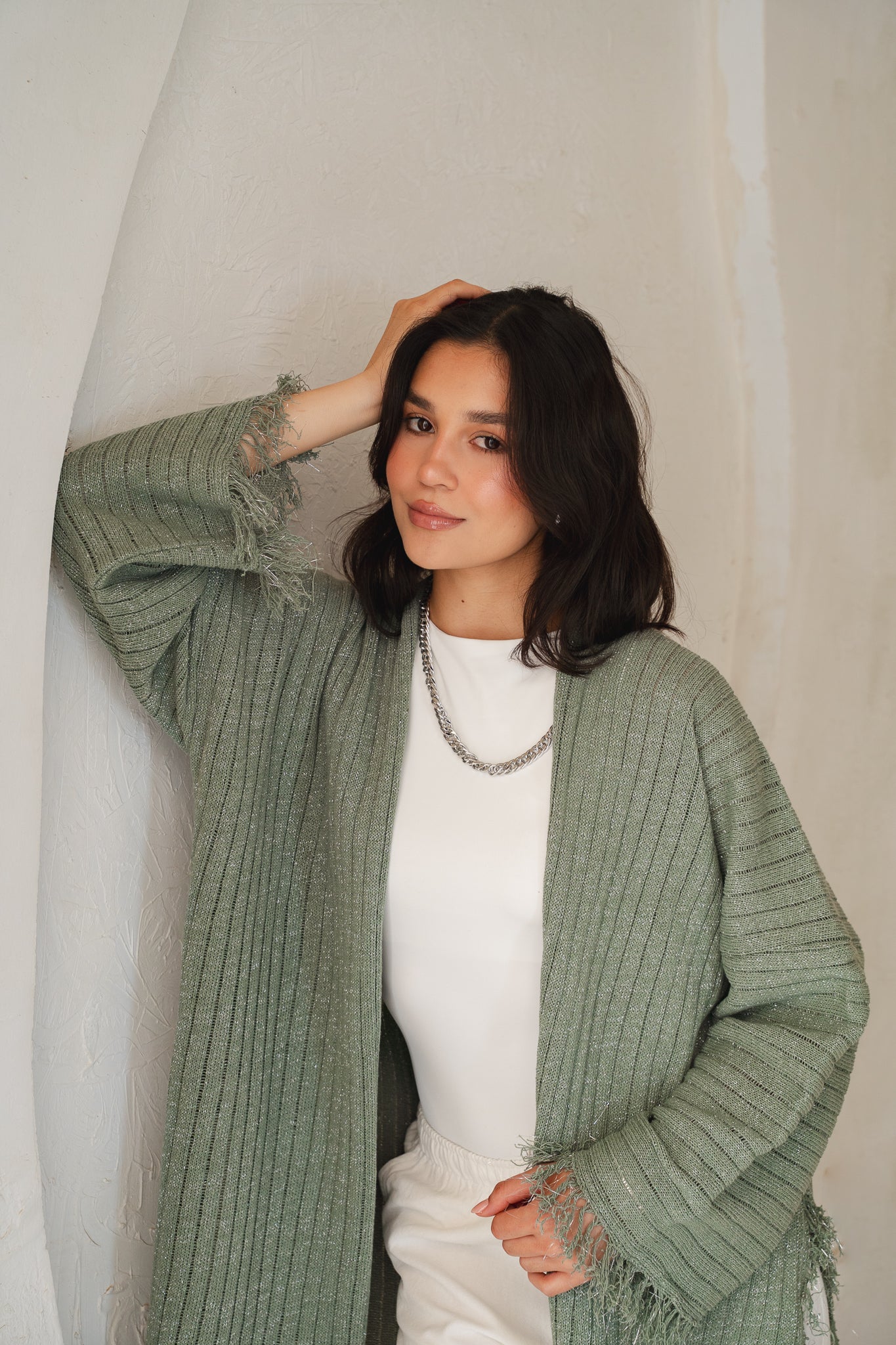 Coastline Knit Cardigan in Shimmer Mint