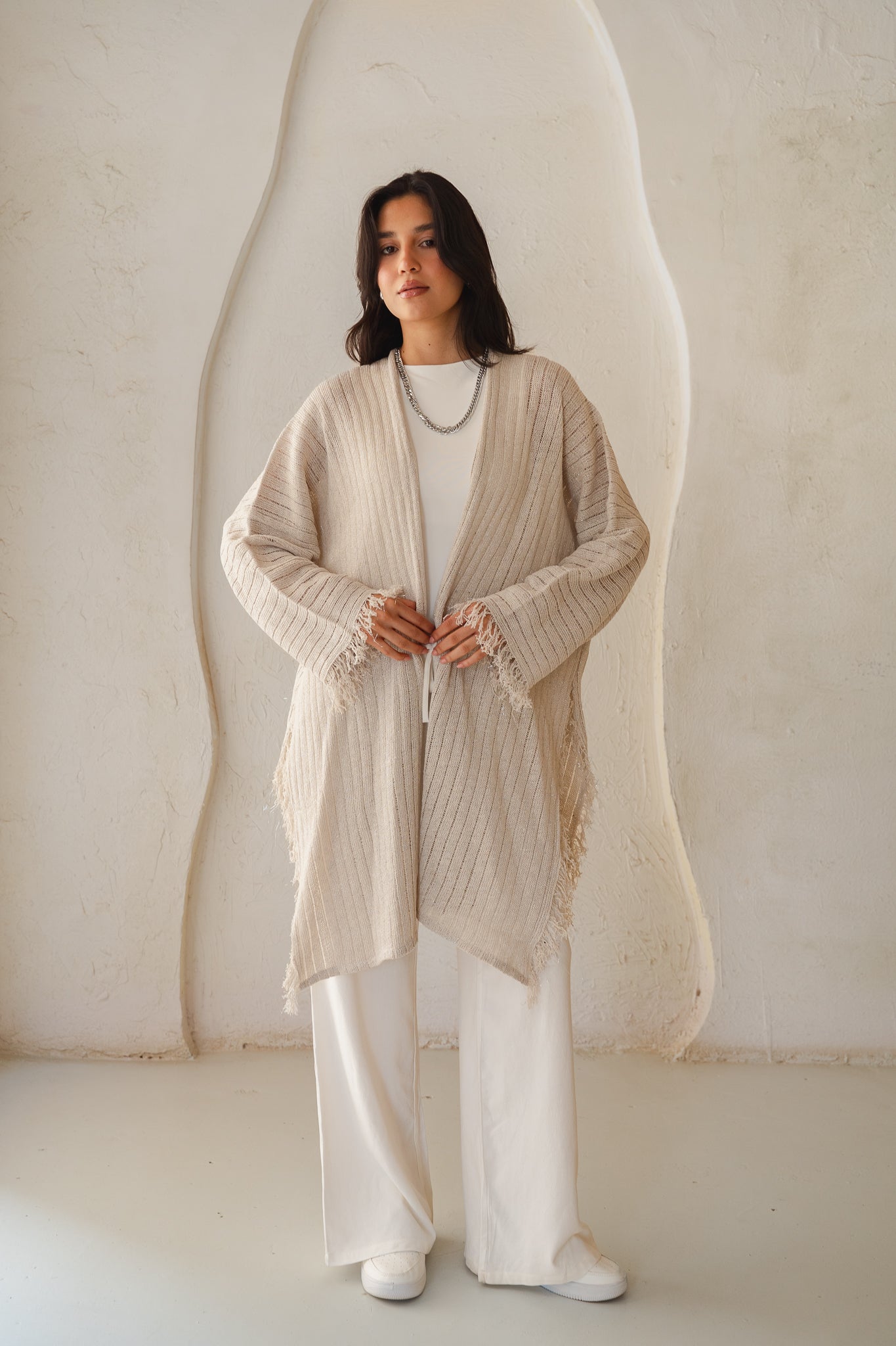 Coastline Knit Cardigan in Shimmer Off- white