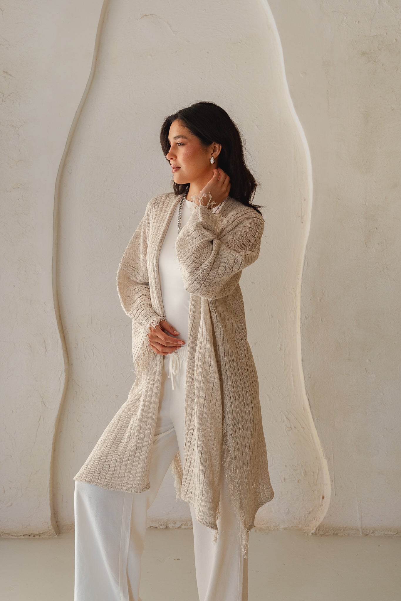 Coastline Knit Cardigan in Shimmer Off- white